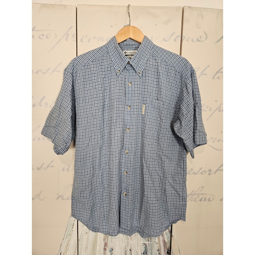 Columbia Button Front Shirt‎ Medium Blue Plaid Short Sleeve Cotton Gorpcore